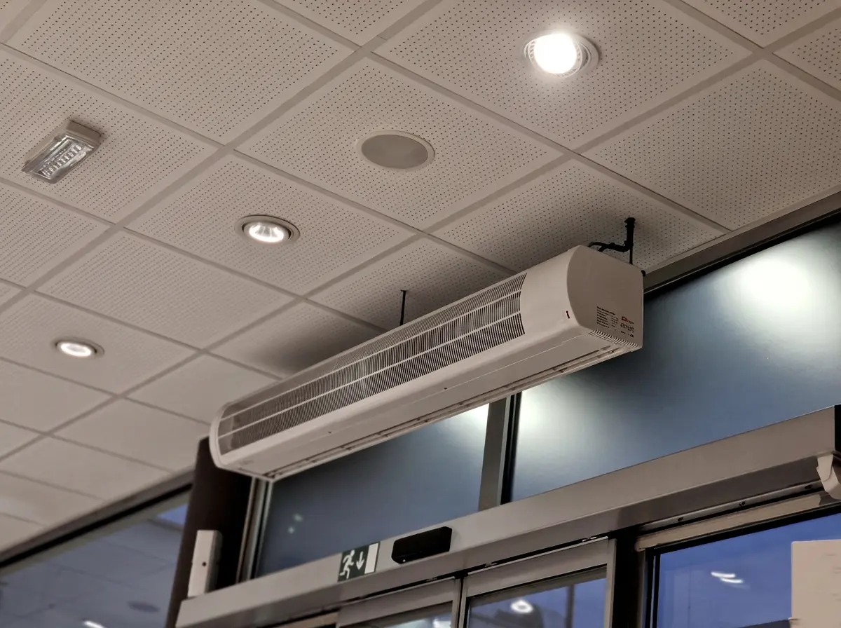 Kurtyna powietrzna zamontowana nad wejściem do sklepu
