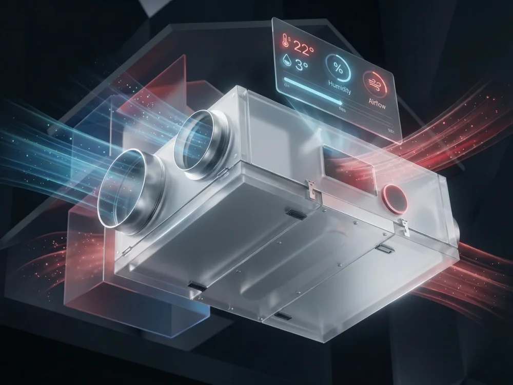 Nowoczesny rekuperator do domu 120 m² z wyświetlaczem temperatury i wilgotności, system smart