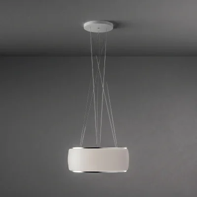 Okap wiszący Falmec Soffio Circle.Tech 58 cm białe szkło zawieszony na linkach - zdjęcie produktowe na szarym tle