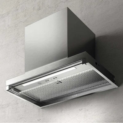 Okap do zabudowy Elica Boxin Advance 60 cm inox zawieszony na betonowej ścianie