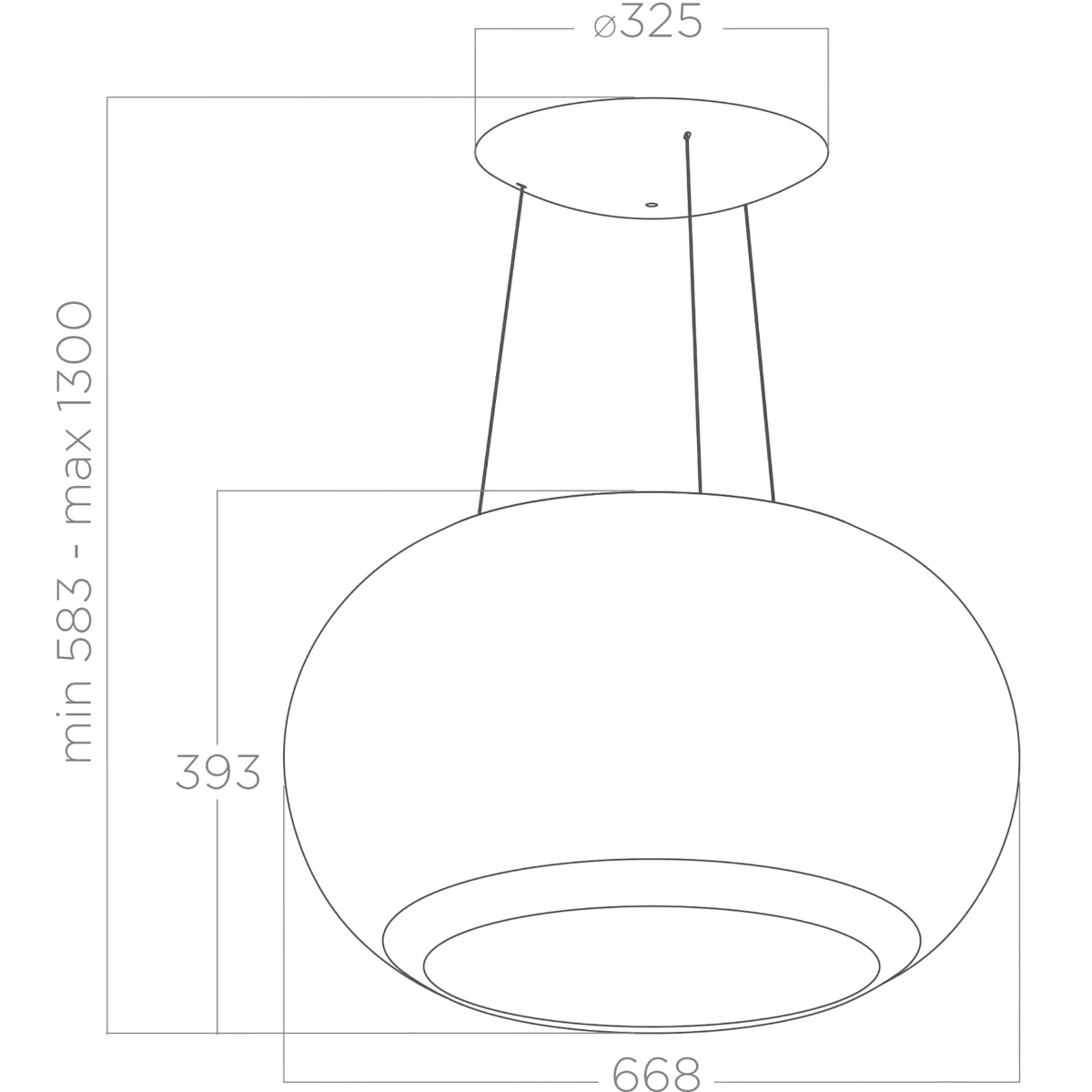 Rysunek techniczny okapu wyspowego Elica Interstellar 67 cm czarny - wymiary